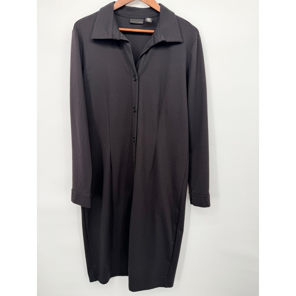 Apostrophe Shirt Dress Womens XL Black Good Button Front Long Sleeve Midi